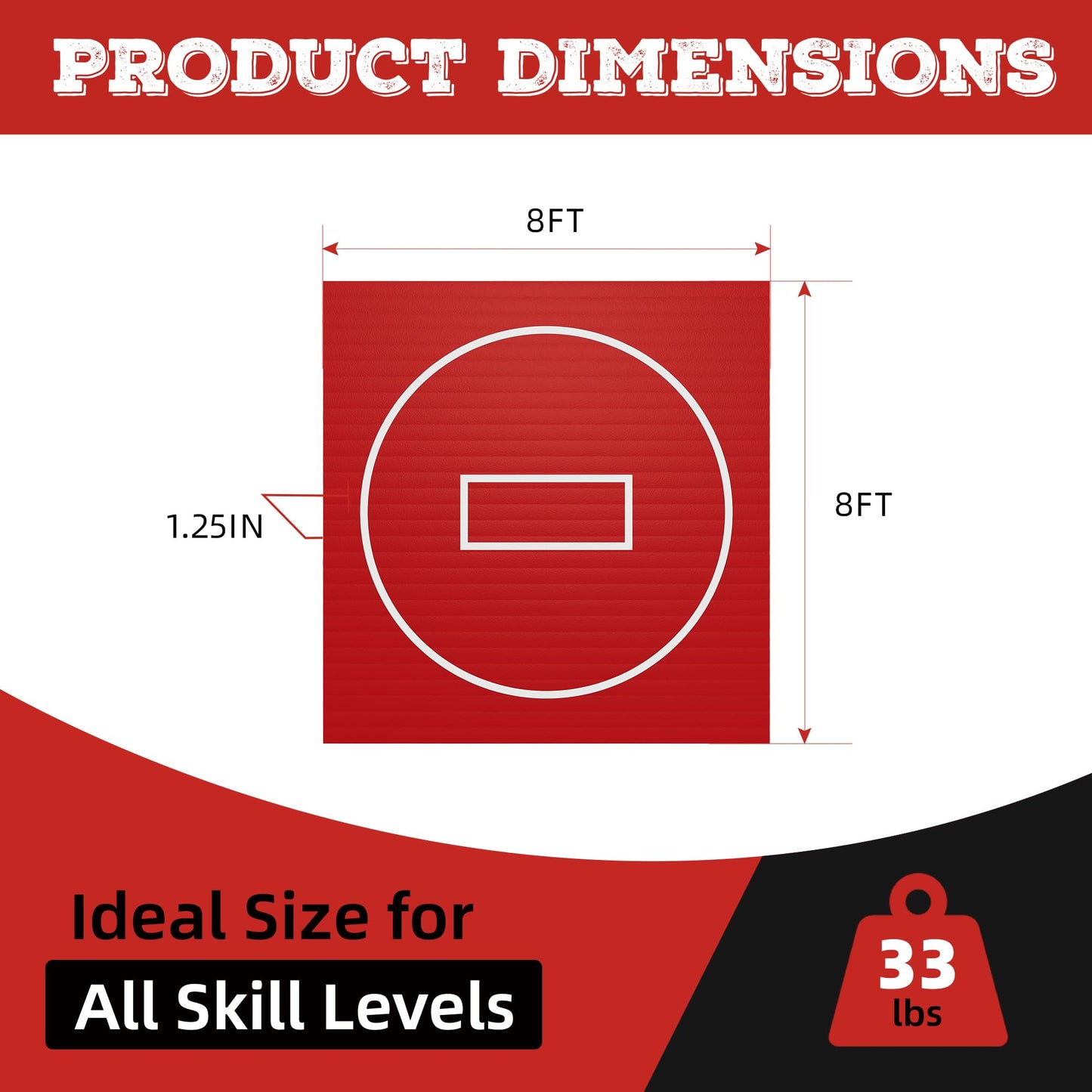 HFPFTS Wrestling Mat for Home, 8’x 8’x 1.25” Wrestling Mat, Safe Wrestling & Play Mat for Kids and Family, Jiu Jitsu, BJJ, MMA, Wrestling Mats, Martial Arts, Tumbling, Easy Clean, Gym Mat, Red