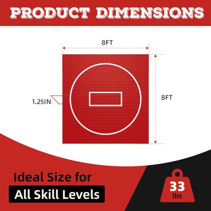 HFPFTS Wrestling Mat for Home, 8’x 8’x 1.25” Wrestling Mat, Safe Wrestling & Play Mat for Kids and Family, Jiu Jitsu, BJJ, MMA, Wrestling Mats, Martial Arts, Tumbling, Easy Clean, Gym Mat, Red
