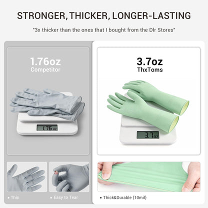 ThxToms 4 Pairs Reusable Rubber Gloves, 13" Natural Latex, 10mil Thick Heavy Duty Dishwashing & Cleaning Gloves, Non-Slip Grip, Multi-Color, Ideal for Kitchen, Bathroom, Car, & Garden Cleaning, Medium