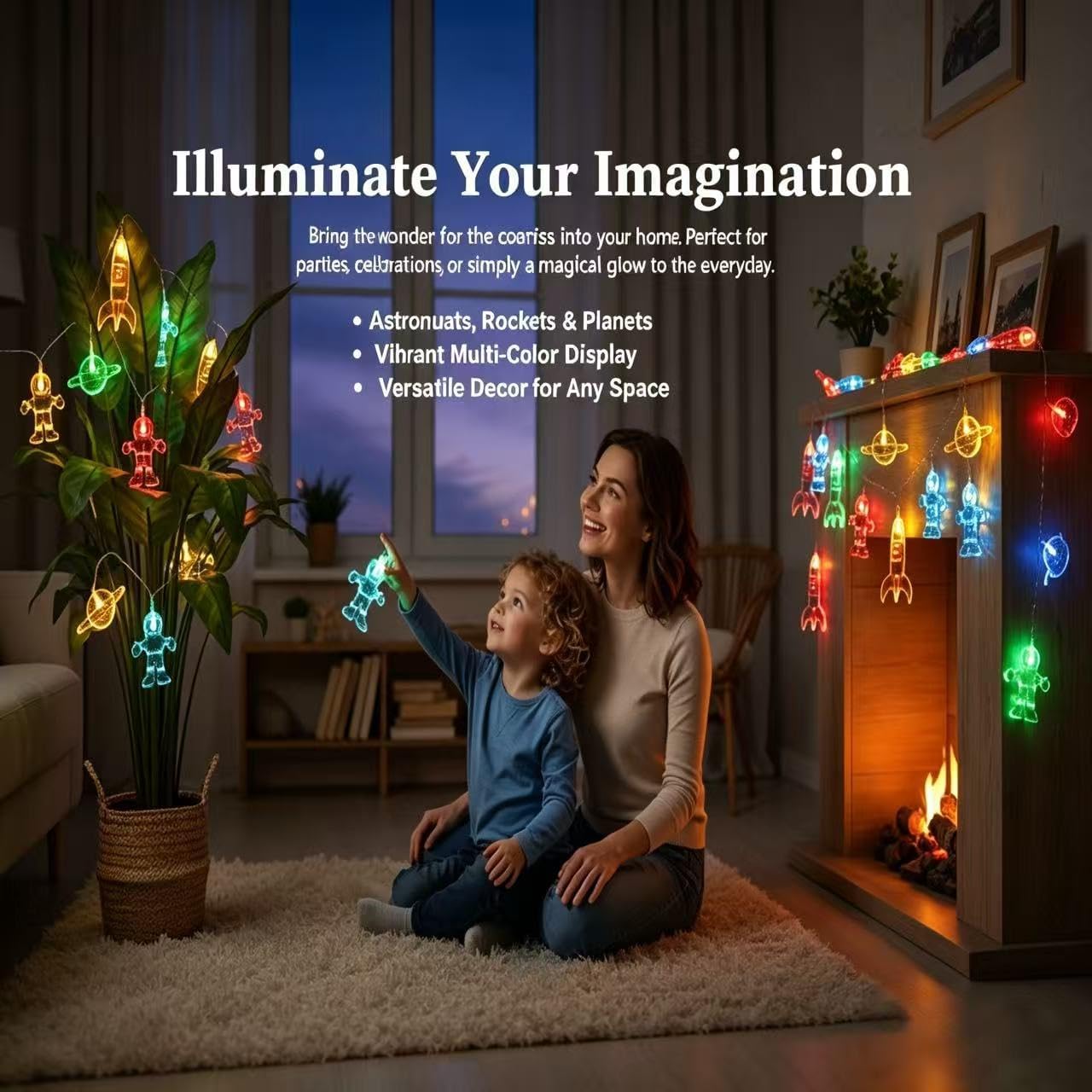 16.4FT 30 Fielegen LED Children's Room LED String Light Astronaut Spaceship Rocket Pendants Outer Space Theme Holiday