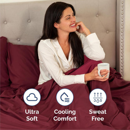 Queen Size 4 Piece Sheet Set - Comfy Cooling Bed Sheets for Luxury Bedding - Ultra-Soft, Deep Pockets - Oeko-Tex Certified - Burgundy