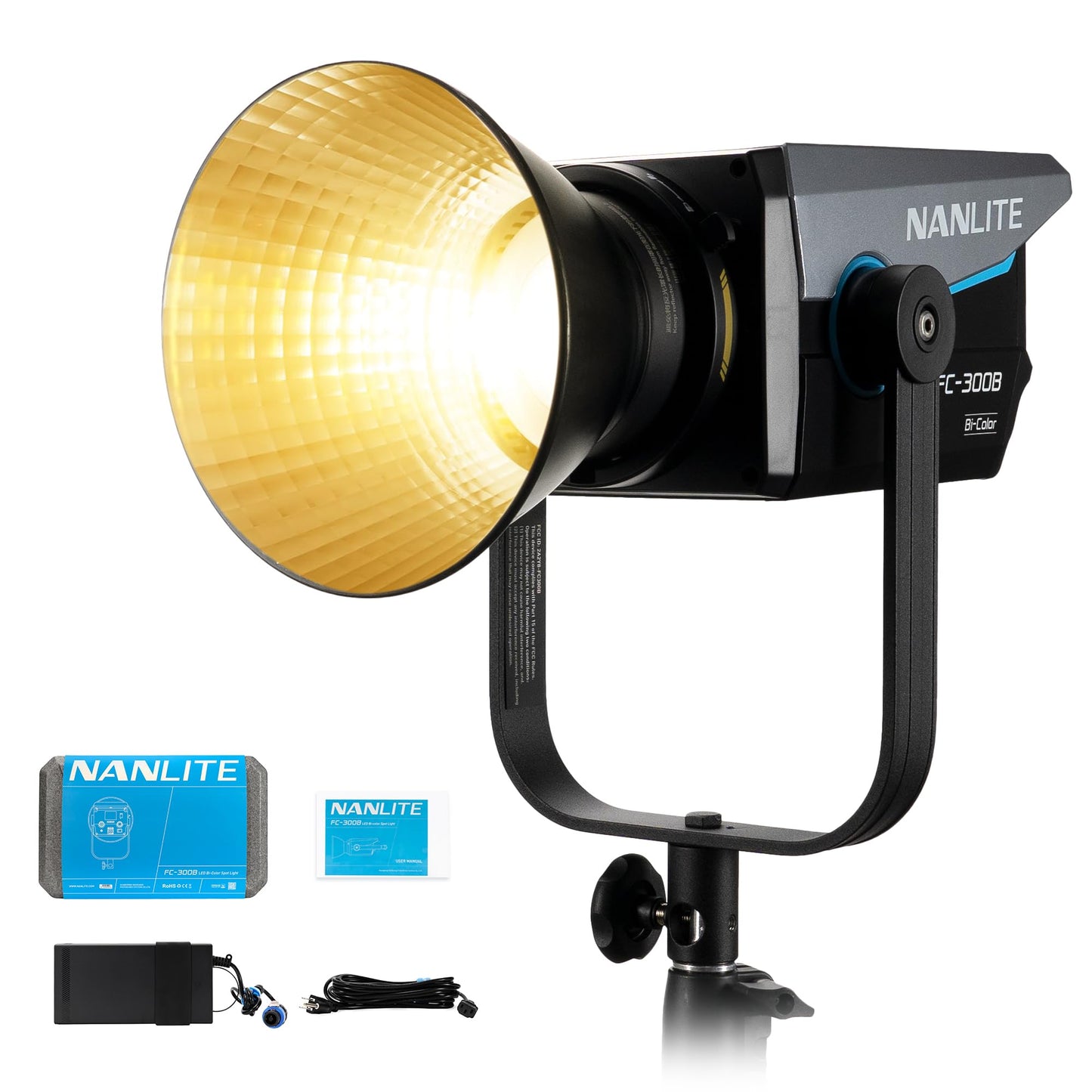 NANLITE FC-300B 350w LED Video Light, CRI 96+ 2,700K-6,500K Bi-Color Photography Light with Bowens Mount, FX Modes, App Control for Studio, Filmaking,Portrait,YouTube Content Creation