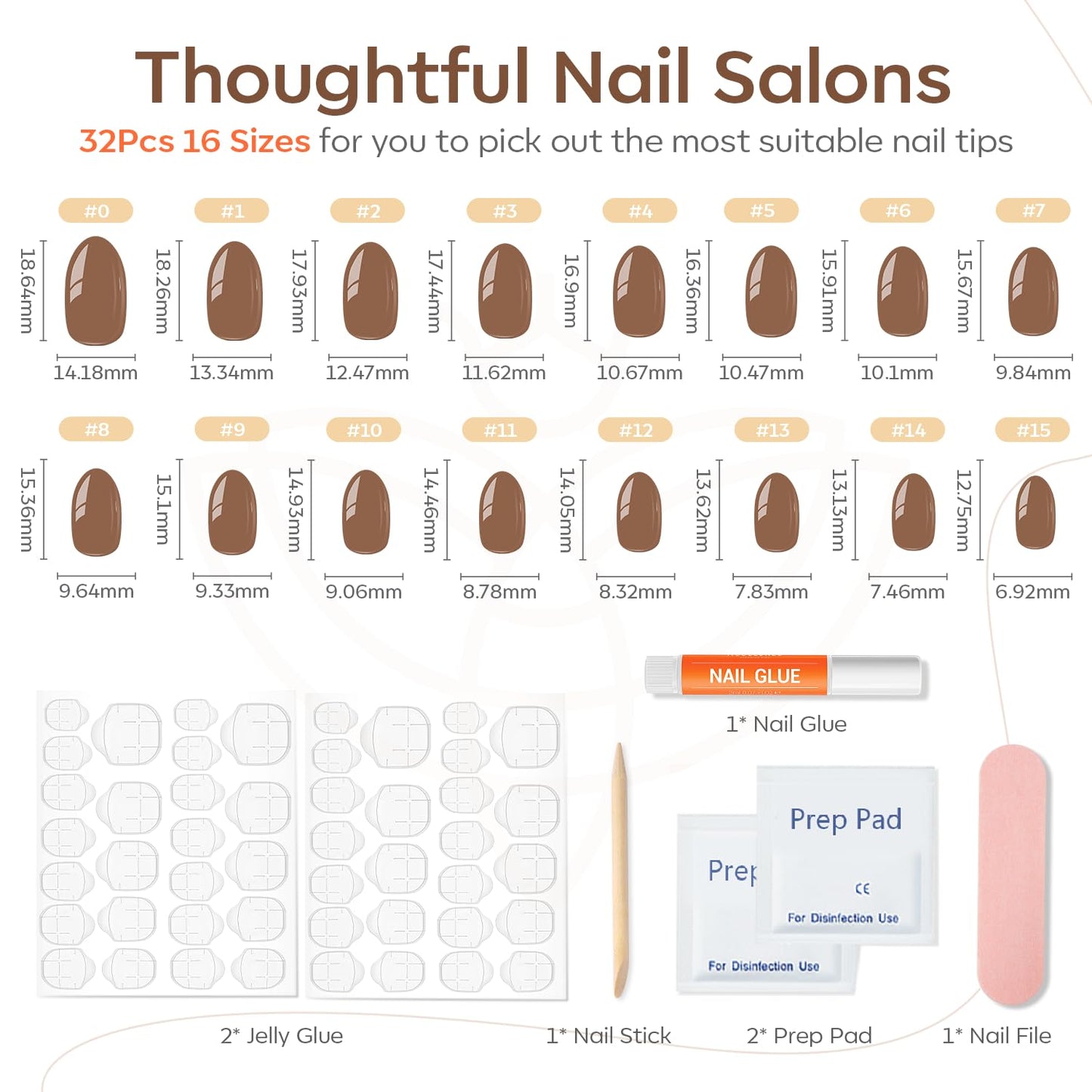 modelones Pink Short Press on Nails, Fall Halloween Oval Fake Nails Kit Press Ons with Nail Glue, Adhesive Tabs, Nail File, Prep Pad, Manicure Stick, 32Pcs 16 Sizes