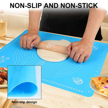 LIMNUO Silicone Baking Mat, Extra Thick Large Non Stick Pastry Mat Sheet for Dough Pie Crust Rolling Mats (Blue, M-16''(W)*20''(L))