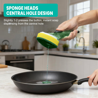 Dishwand with Refills, Dish Wand with Handle Replacement Sponge Heads, Non Scratch Soap Control Leak-Proof Dispenser Scrub,Heavy Duty Advanced Scrubber Brush Pads for Cleaning Dishes Sink Washing Tool