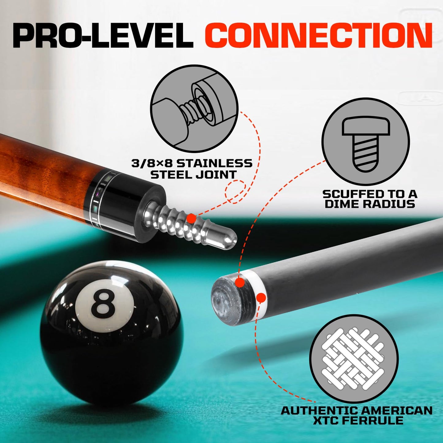 Banly Carbon Fiber Pool Cue - 12.5mm Time Crystal Tip, 58" Low Deflection Pool Sticks for Adults Professional Billiard Cue Sticks with Ebony Wood Butt