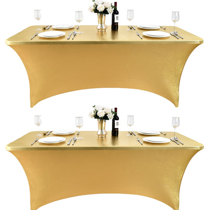 ZarzaaSik 2-Pack 8ft Spandex Table Covers for Rectangle Folding Tables - Washable Elastic Tablecloth - Ultimate Fitted Table Protector for Birthday Parties, Trade Shows, Banquet