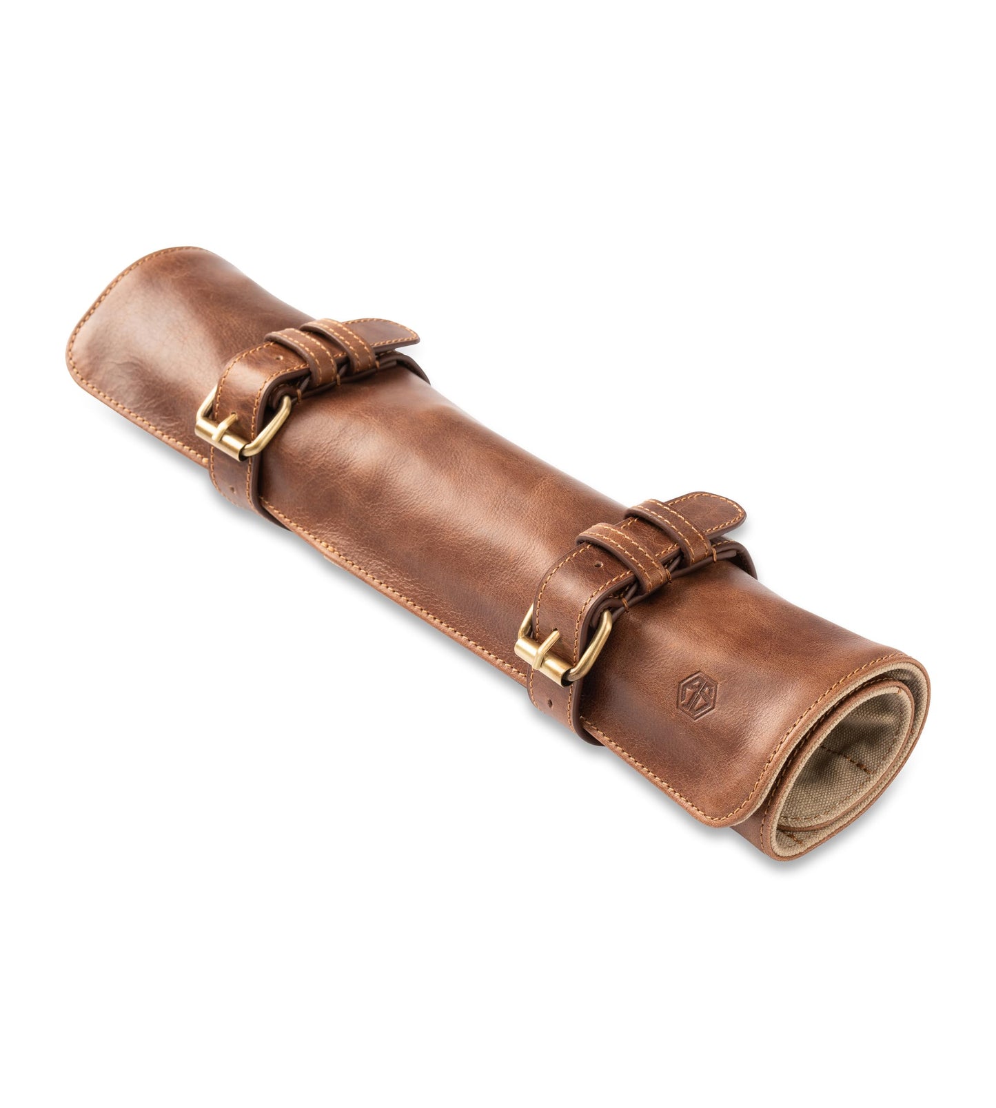 Angus Stoke knife roll bag made of real buffalo leather | 14-slot leather knife case for chef's knives - large knife bag Duplex (brown)