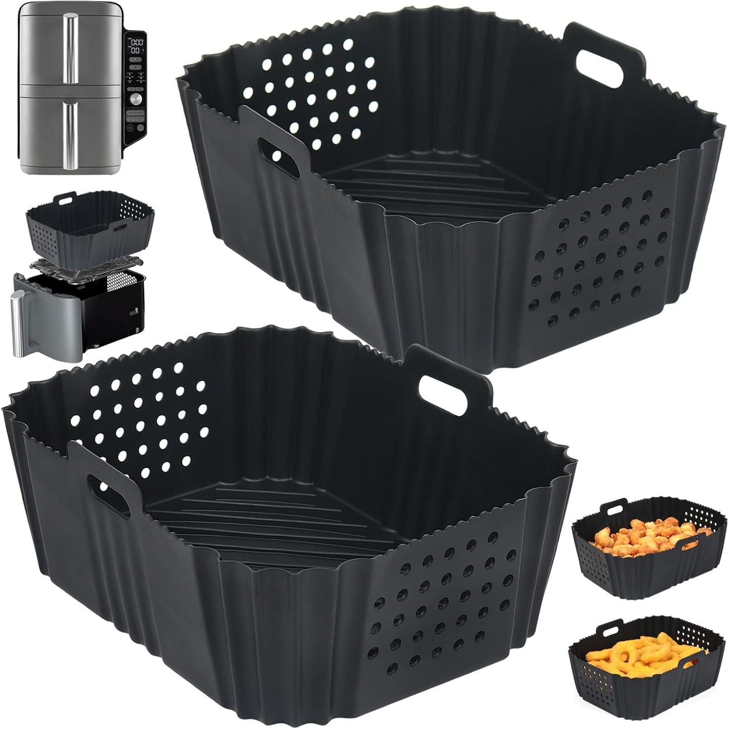 BYKITCHEN Air Fryer Silicone Liners for Ninja SL401 Double Stack, Reusable Rectangle Perforated Accessories