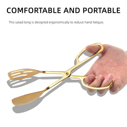 Salad Tongs for Serving 2 Pack - Premium Stainless Steel Scissor-Style, Non-Toxic, Heat-Resistant Salad Servers, Dishwasher Safe, Ideal for Buffet and Party Use (Gold)