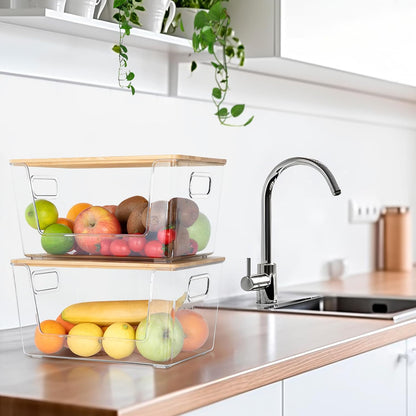 2 Set Counter Pantry Organizer and Storage, Stackable Trash Bag Dispenser Clear Acrylic Kitchen Pantry Baskets