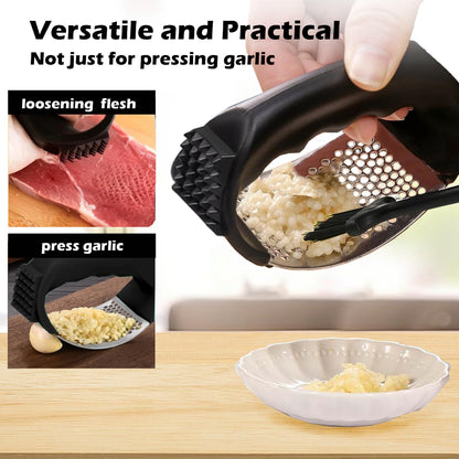 FATUXZ Garlic Press Rocker Set，Stainless Steel Garlic Mincer Tool with Garlic Peeler and Cleaning Brush Kitchen Gadgets Essentials Garlic Chopper