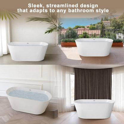 Zavdte 59'' Freestanding Acrylic Bathtub, Gloss White Stand Alone Soaking Tub with Toe-tap Chrome Drain, Double-Wall Insulation, CUPC Certified, Easy Install & Spacious Design