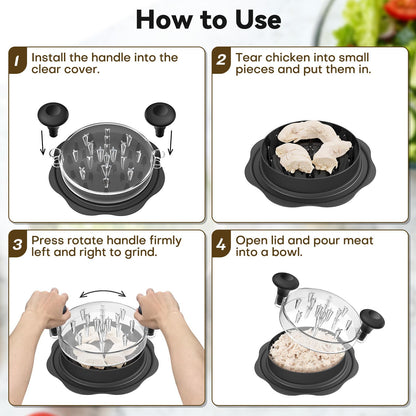Ukeetap 10" Pro Chicken Shredder Tool Twist Large for Kitchen, BPA-Free Food-Safe Meat Grinder, Visible Chicken Breast Meat Shredder with Strong Anti-Slip Bottom & Ergonomic Handle, Black