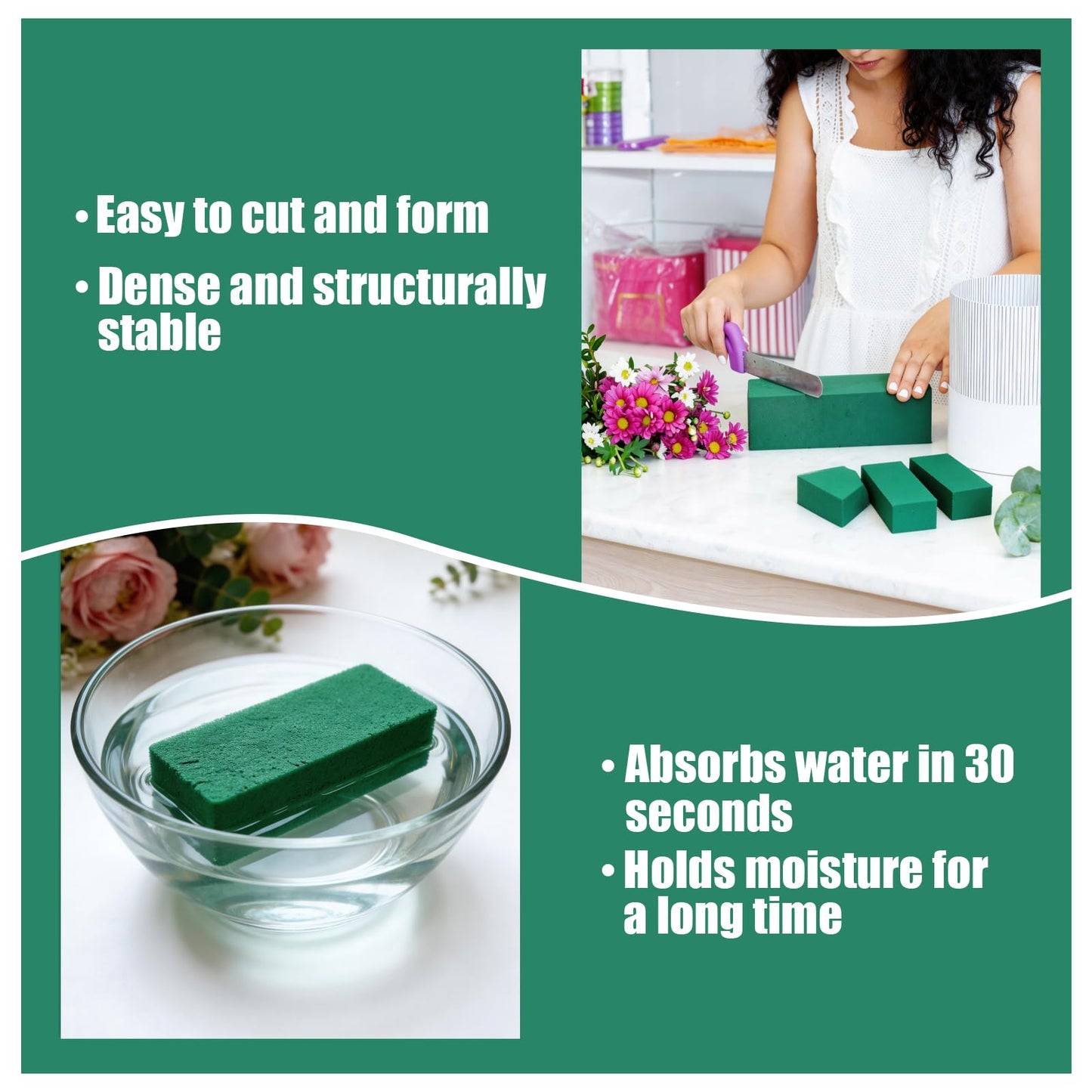 Joanolga 18 Packs Floral Foam Blocks, (7.8” L x 3.5” W x 2.4” H), Dry and Wet Green Flower Foam Block for Fresh & Artificial Flowers, Arrangements, Wedding, Birthdays, Garden Decorations
