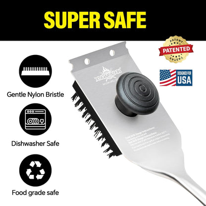 XUDAKAIXIN Nylon Grill Brush - Dual Grip Design with Luxurious Acacia Wood Handle | Safe for Barbecue Grates (Black)