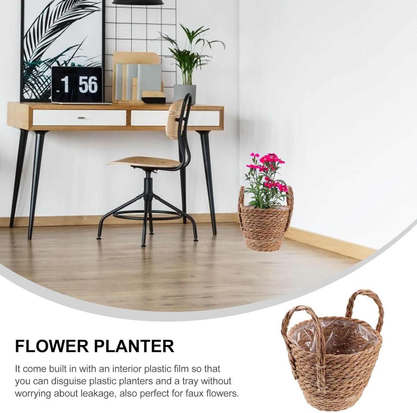Yardwe Woven Flower Basket | Straw Weaving Plant Flower Pots Cover for Garden Containers and Storage Bins 6.3 Inches