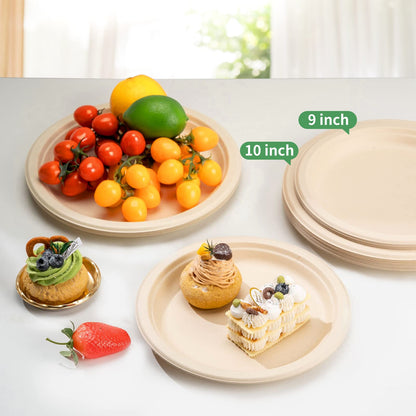 RACETOP Compostable Paper Plates 10 Inch [150 Pack], Disposable Biodegradable Heavy Duty Paper Plates, Made of Natural Sugarcane Fibers, Unbleached Brown, Round