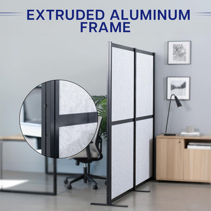 VIVO Modular Wall System, 2 PET Panels, Modern Professional Office Cubicle Dividers, Freestanding Privacy-Screen, 66 inches High, Light Gray, Black Frame, PP-MWS63B