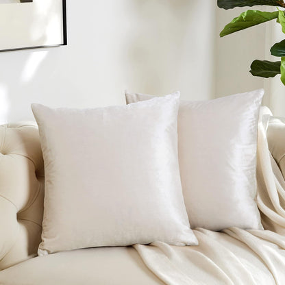 GIGIZAZA Velvet Ivory Throw Pillow Covers, Decorative Cushion Covers, 4pcs (18x18inch/45x45cm) for Sofa Couch