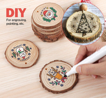 50Pcs Wood Slices for Crafts, 2.4"-2.8" Unfinished Wood Circles for Crafts with Pre-drilled Hole and String, Unfinished Wood Rounds for Home Decor, Painting, Wooden Coasters, DIY, Party Wedding Decor