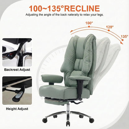 EXCEBET Big and Tall Office Chair 400lbs Wide Seat, Leather High Back Executive Office Chair with Foot Rest, Ergonomic Chairs Lumbar Support for Lower Back Pain Relief (Light Green)