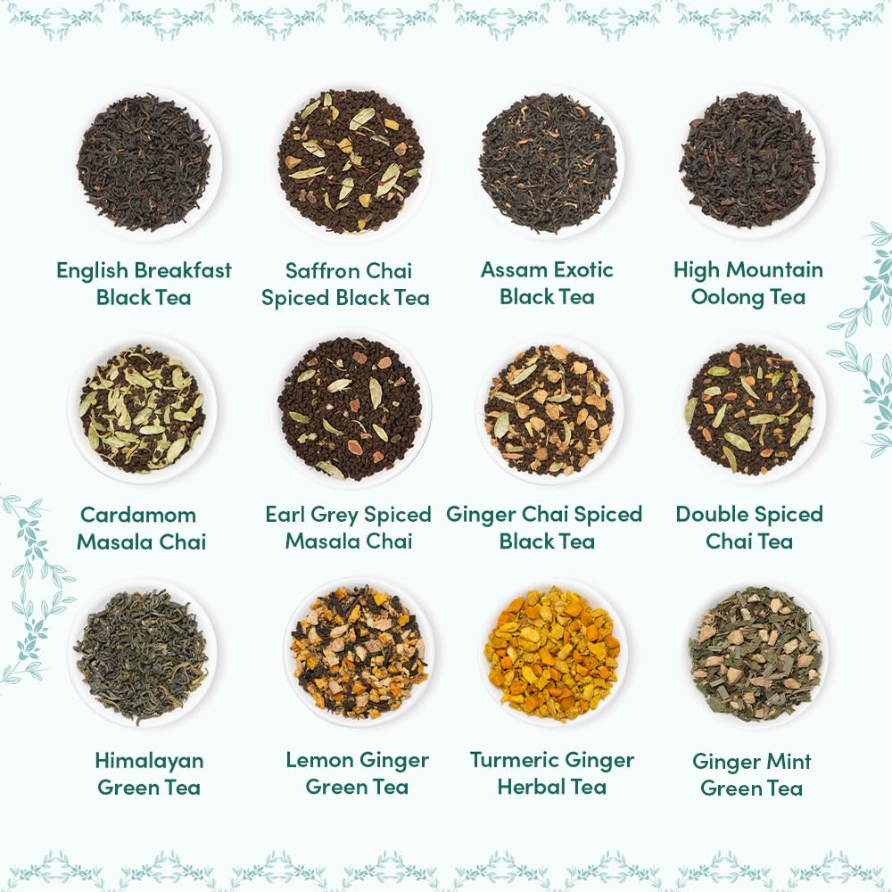 VAHDAM, Bloom - Assorted Tea Gift Set (12 Loose Leaf Tea) Tin Caddy Presentation Box | Gluten Free, Non GMO | Tea Gift Set for Women & Men
