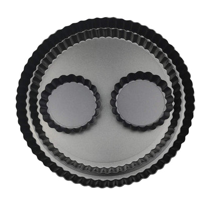 Yamteck 11 & 9 Inch Round Tart Pans with 2Pcs 4'' Mini Pans. Removable Bottom, Non-Stick Coating, Rugged Carbon Steel for Tart Quiche Pie Making. Gift for Christmas Thanksgiving Party Festival Family
