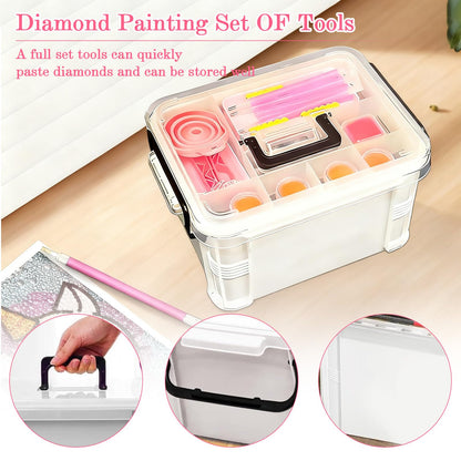 CXJINZE Diamond Painting Tools Accessories Storage-Kit - 111Pcs 5D Set Portable Tool Box with Handle Craft Jewelry Bead Storage Pink Box Art Trays for Diamond Painting Accessories and Tools