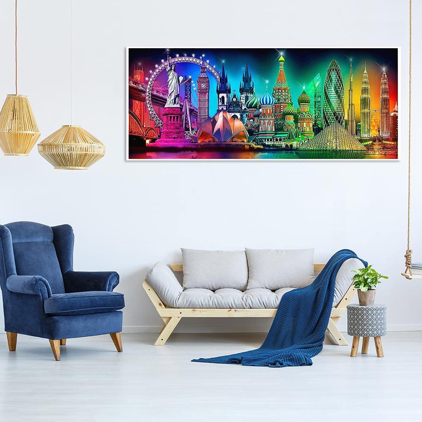 JATOK 5D Diamond Painting Kits for Adults (35.5x15.7in) DIY Large City Night Landscape Full Round Drill Embroidery Pictures Arts Paint by Number Kits Diamond Painting Kits for Home Wall Decor