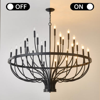 HHR 48-Inch Farmhouse Foyer Chandelier Entryway High Ceiling, 33-Light Candle Chandelier Light Fixtures Modern Black Chandeliers for Dining Room Bedroom Hallway Kitchen Living Room