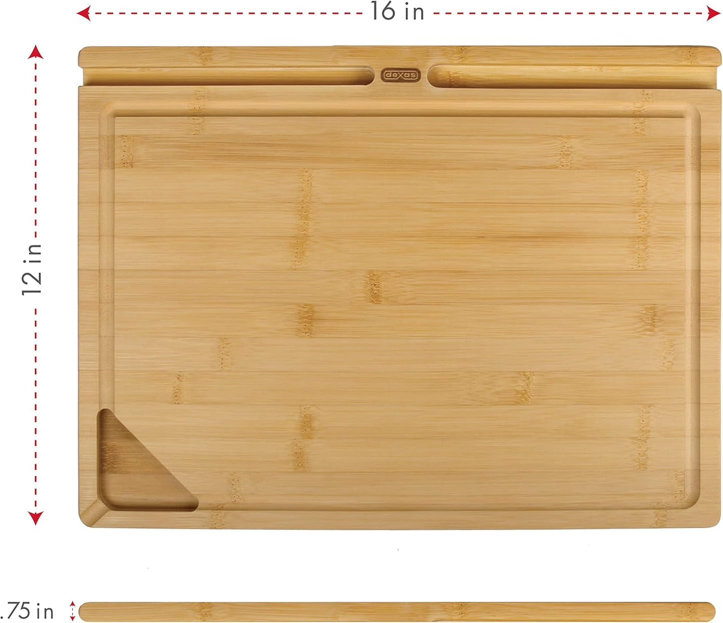 Dexas Prep-Tech Bamboo Cutting Board with Integrated Tablet Holder Groove, 12x16 Inches