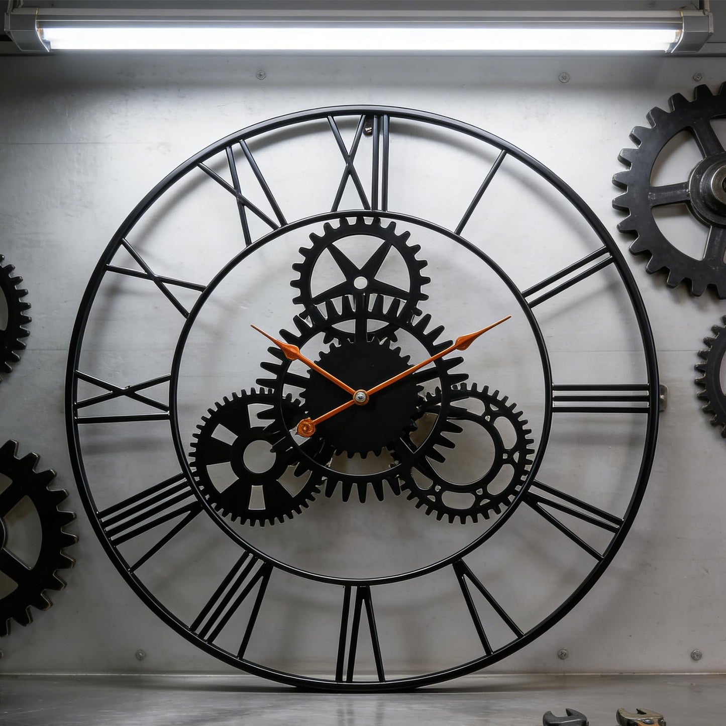 AMAATE Steampunk Wall Clock 32 Inch, Industrial Metal Gears with Roman Numerals, Retro Distressed Finish Mechanical Art for Bar, Living Room, Cafe Decor