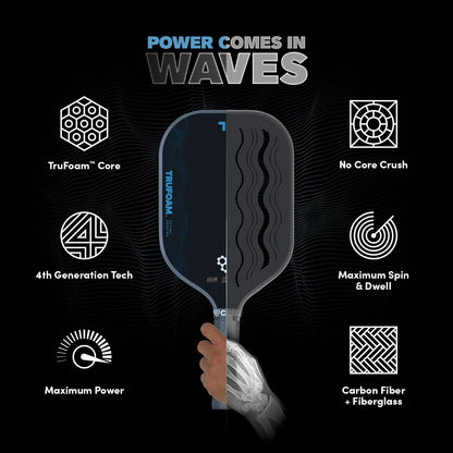 CRBN Pickleball - TruFoam Waves Paddle - Hybrid, Aerocurve - Carbon Fiber Pickleball Paddle - 100% Foam Core Designed for Maximum Power, 14mm