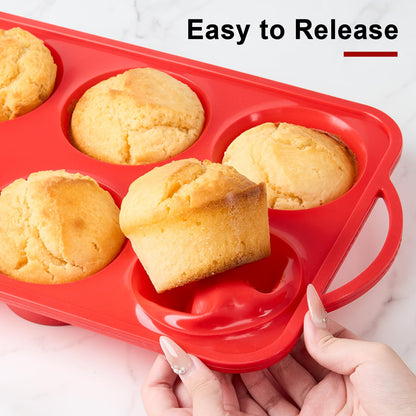 Puyeipt Jumbo Muffin Pan with Metal Frame, 6 Cup Large Cupcake Mold with Handles, Silicone Egg Bite Baking Tray, BPA Free & Non-Stick