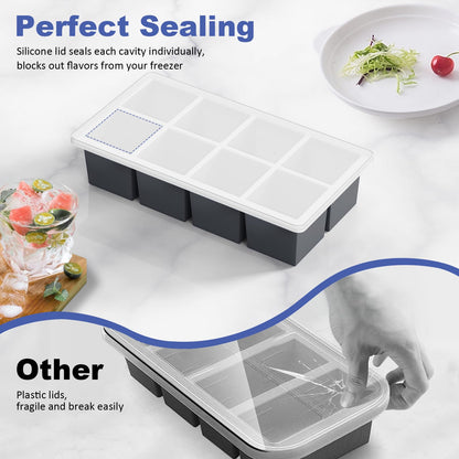 Large Ice Cube Trays for Whiskey: GGOW Big Silicone Ice Cube Trays 2Inch - Huge Square Ice Cubed Tray for Whisky and Cocktail