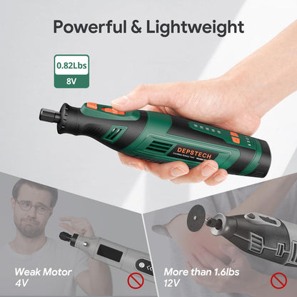 DEPSTECH Cordless Rotary Tool Kit, 8V 2.0Ah Rechargeable Battery, 30000RPM 5-Speed Multi Power Carving Tools, 127Pcs Accessories, Shield Attachment, Cutting/Drilling Guide for Handmade/DIY Creations
