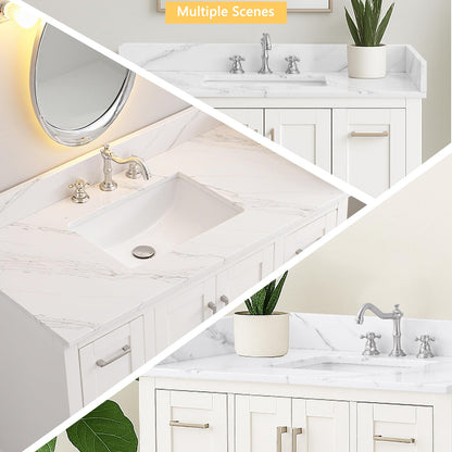Dornberg 42"x22" Quartz Ocean White Bathroom Vanity Top, with Undermount Middle Sink Vanity Top,with One Sidesplash & One Backsplash,8 Inch Faucet Hole Spread Bathroom Vanity Sink Countertop