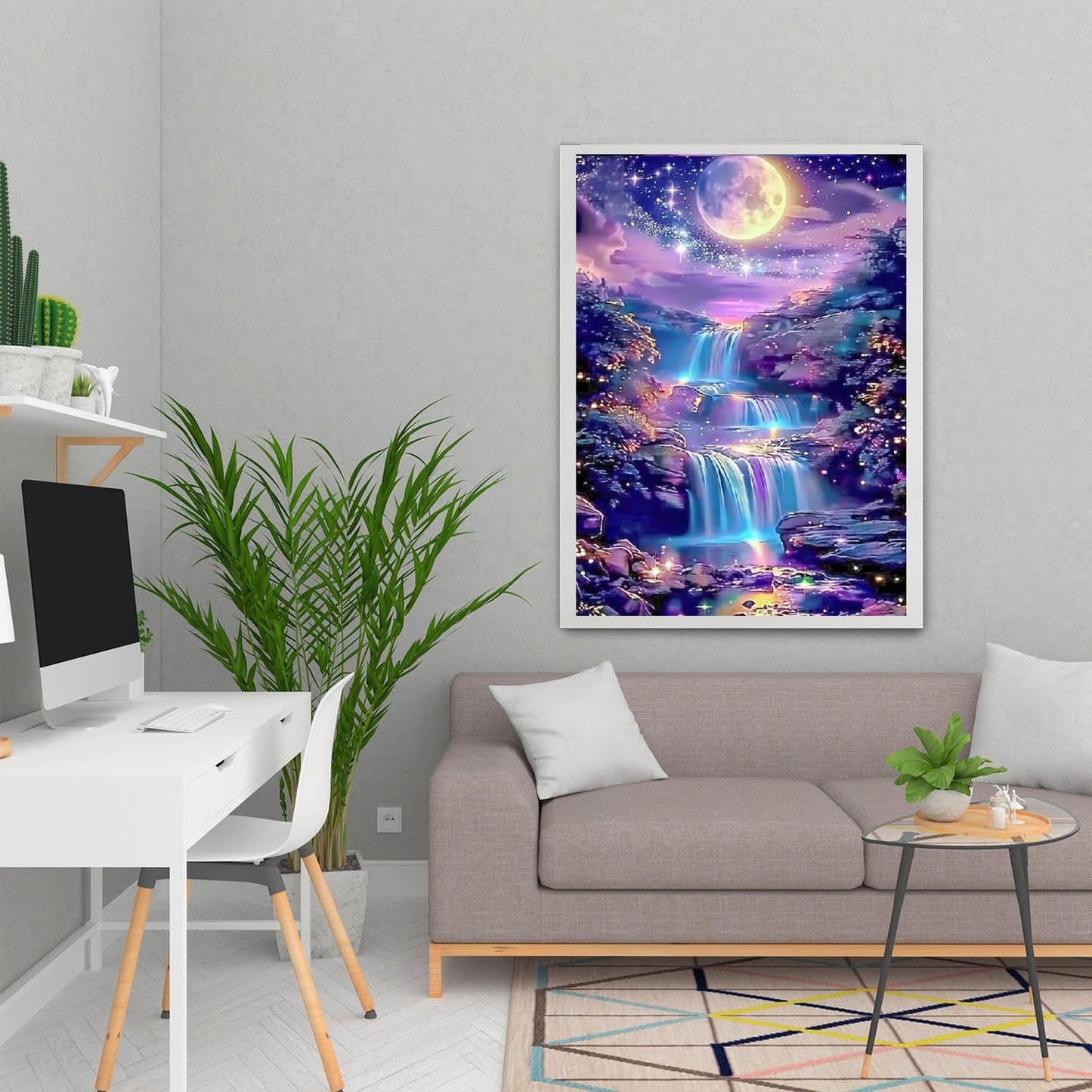 MOMDEDP 5D Diamond Painting Kits for Adults, Landscape Scenery Diamond Art Kit, Waterfall DIY Full Round Drill Diamond Dot Gem Art Kits for Beginners, Home Wall Decor 12x16 Inch