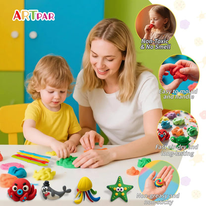 ARTPAR Air-Dry Clay Kit for Kids,12 Marine Animals‌ Modeling Magic Clay Sculpting Tools Set,Non-Sticky, Ultra-Light,Creative DIY School Arts & Crafts Gifts for Boys & Girls Ages 3-12