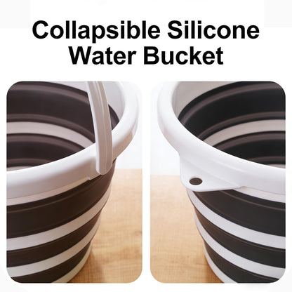 Collapsible Bucket, Collapsible Mop Bucket, 10L 2.6 Gallon Car Wash Bucket, Indoor and Outdoor Foldable Portable Bucket with Handle for Windows Cleaning, Camping, Beach, Space Saving, Gray & White