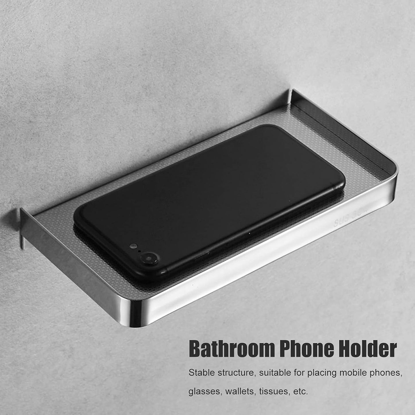 Walfront Stainless Steel Bathroom Phone Rack Holder, Wall Mounted Towel Storage Shelf, Black