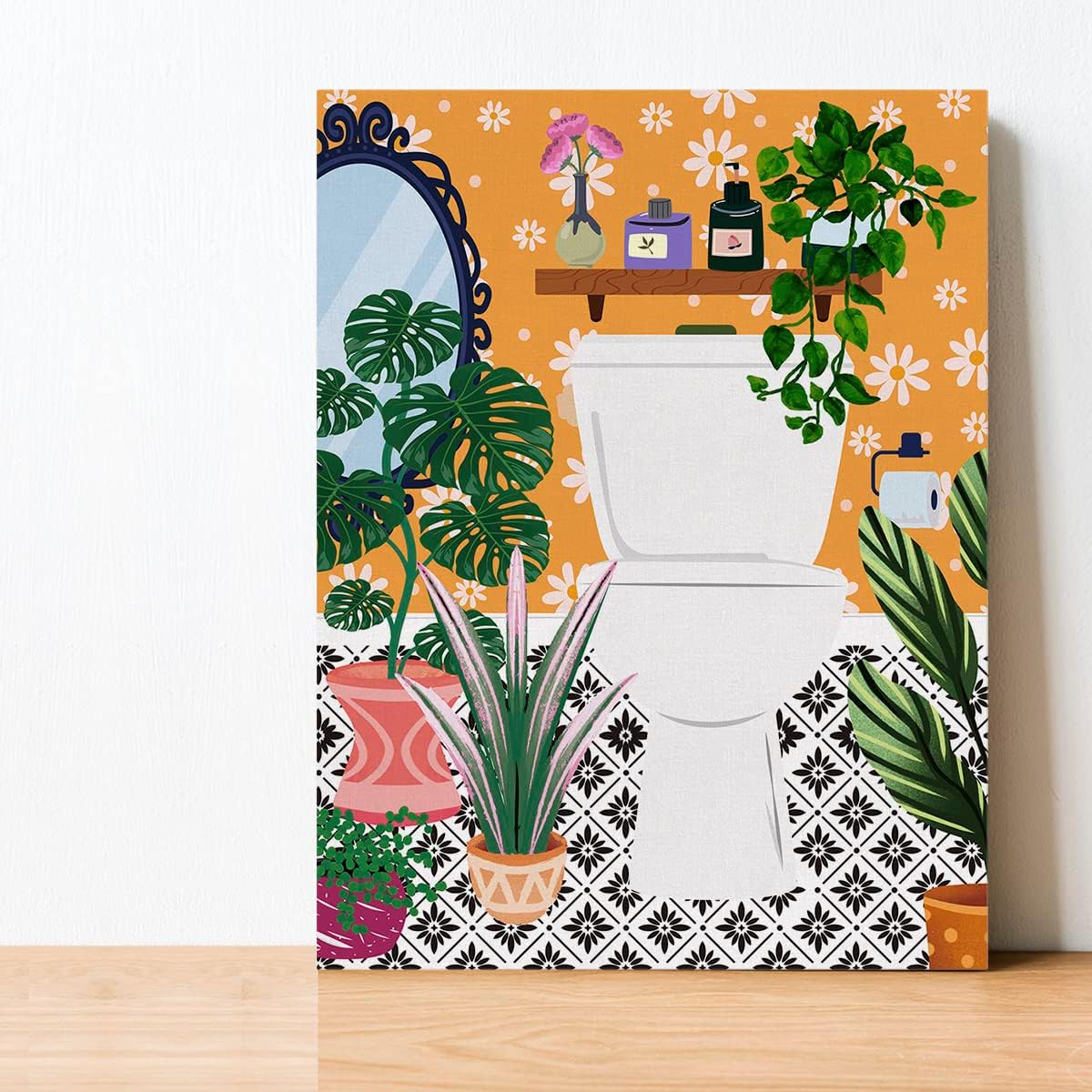 EVXID Botanical Bathroom Canvas Poster Painting Wall Art, Framed 12 x 15 Inch for Restroom Decor