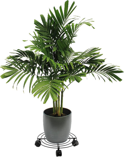 4 Pack 10.6 Inch SINJEUN Metal Plant Caddy, Rolling Potted Plant Dolly, Flower Pots Plant Stand with Lockable Wheels