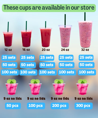 20 oz Clear Plastic Cups with Lids and STRAWS, Disposable Drinking Cups for Cold Drinks, Iced Coffee, Milkshakes, Smoothies, 25 Sets