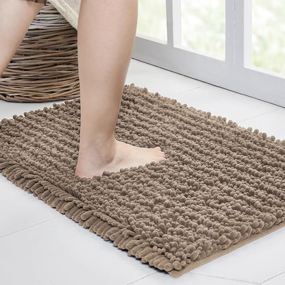 Walensee Non Slip Bathroom Rug (32x20 Inch, Taupe) - Water Absorbent, Soft Shaggy Chenille, Machine Washable Bath Mat