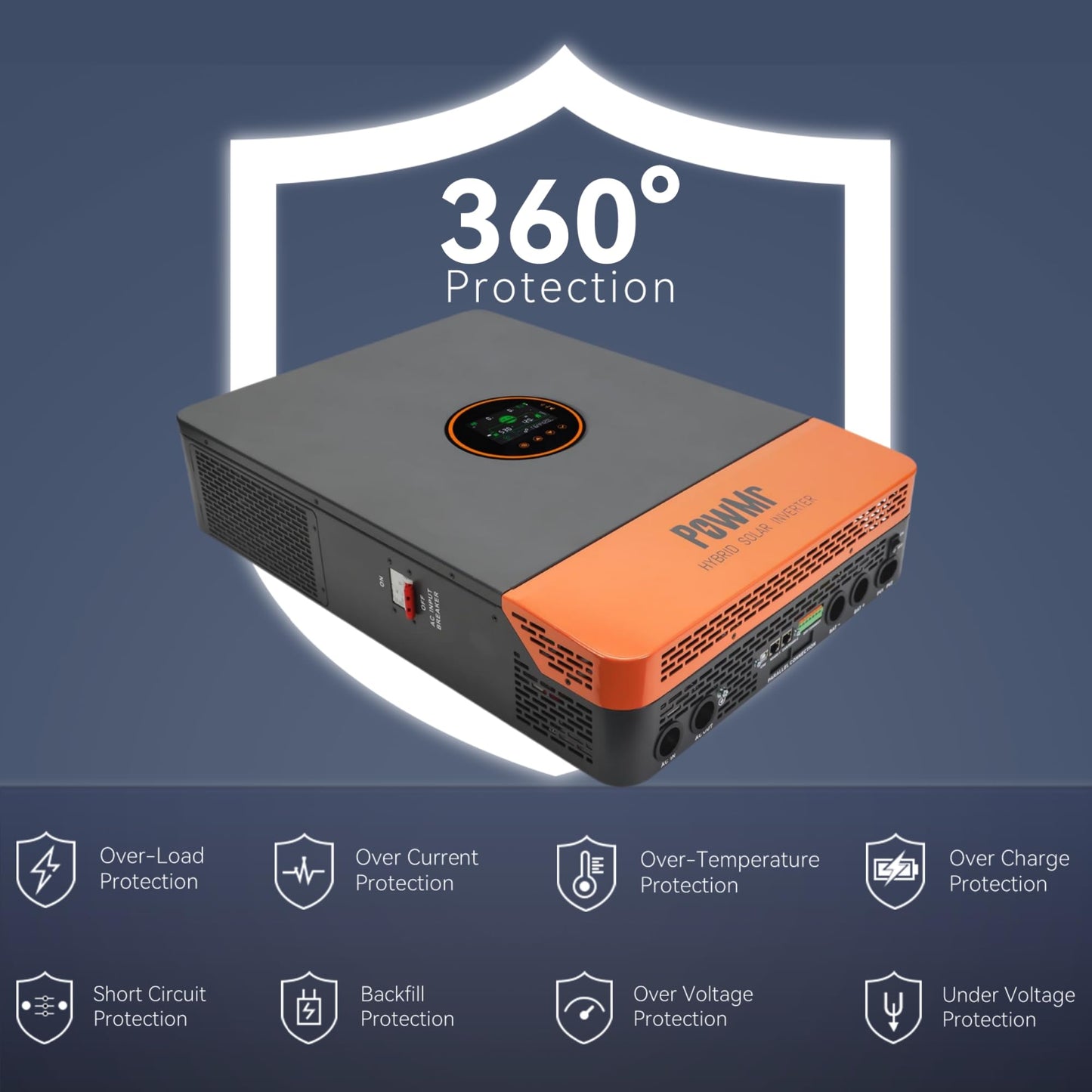 PowMr 10000W Hybrid Solar Inverter, 48V DC to 110V/240V AC Split Phase Inverter with 200A MPPT Controller, Max PV Input 11KW, 500VDC, Supports Up to 6 in Parallel, for Lead Acid Lithium Battery