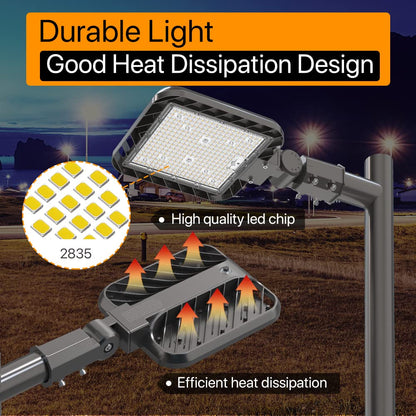 DEMILARE 150W Parking Lot Lights 3Pack 22500lm 5000K Led Shoebox Light Slip Fitter Dusk to Dawn Pole Light Outdoor IP65 Waterproof 120-277V Commercial Street Area Lighting for Driveways, Parking lot