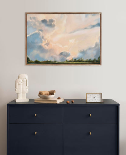 Kate and Laurel Sylvie Beaded Clouds Vintage Framed Canvas Wall Art by Mary Sparrow, 23x33 Gold, Modern Nature Landscape Art for Wall