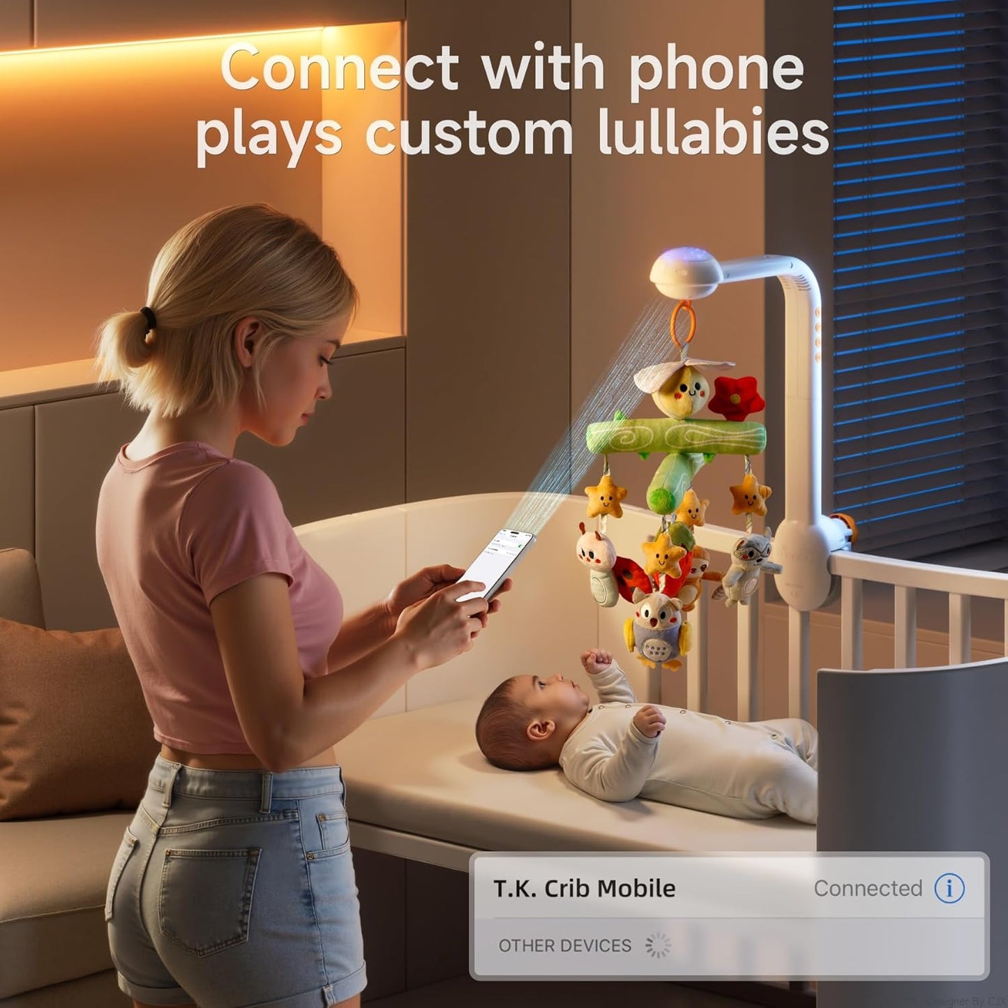 TUMAMA Crib Mobile - Musical Bee Nursery Toy with Remote Control, Starlight Projection & Lullabies